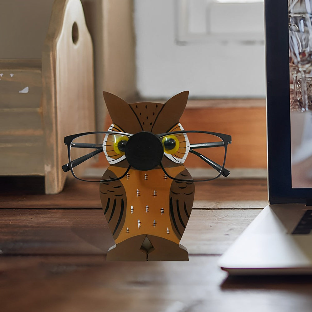 Porte Lunettes en bois Avec Joli Hibou Dessin Animé