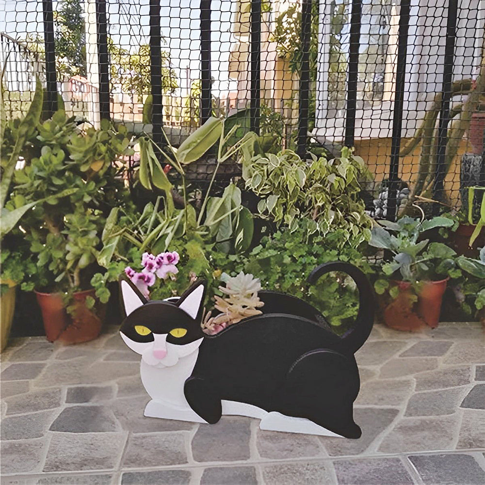 Pot de fleurs en forme de Chat Noir et Blanc