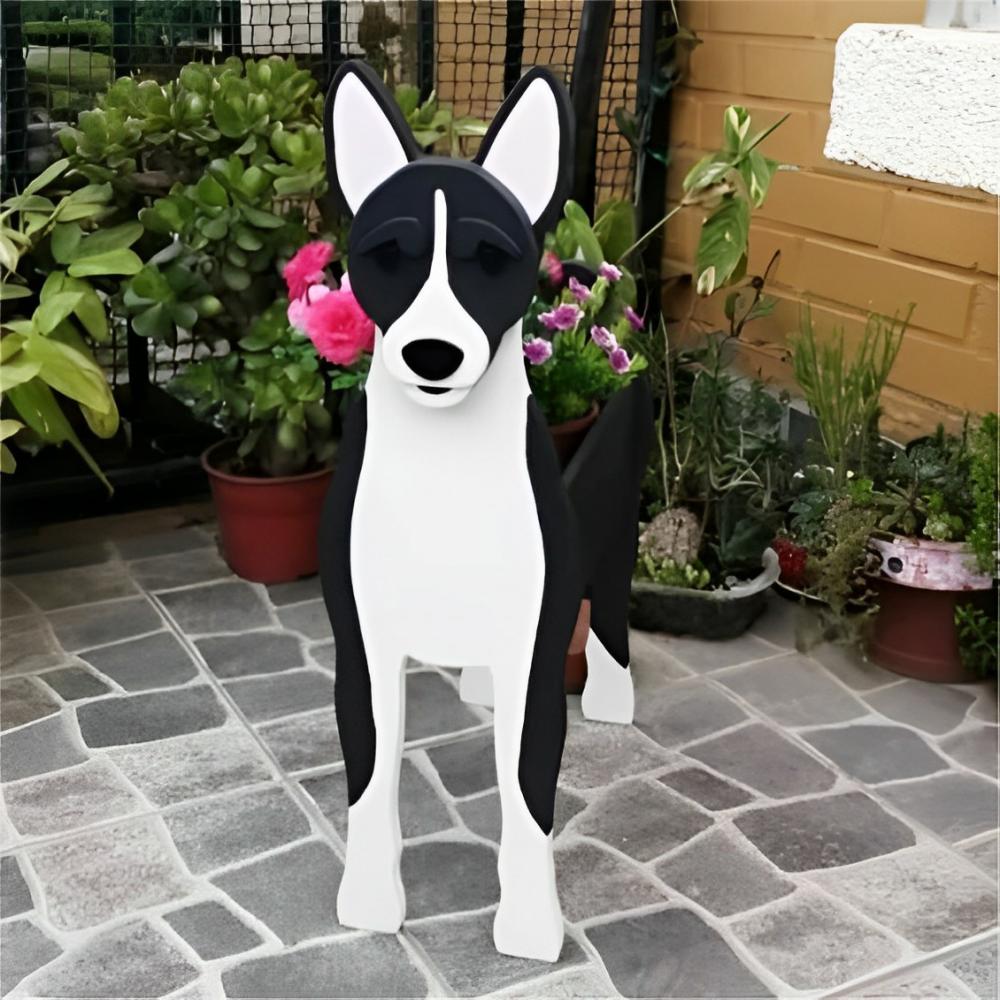 Pot de fleurs en forme de Basenji Noir