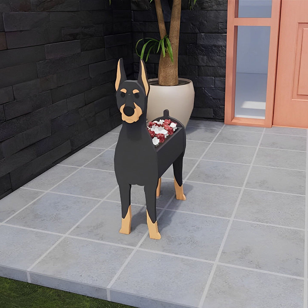 Pot de fleurs en forme de Dobermann