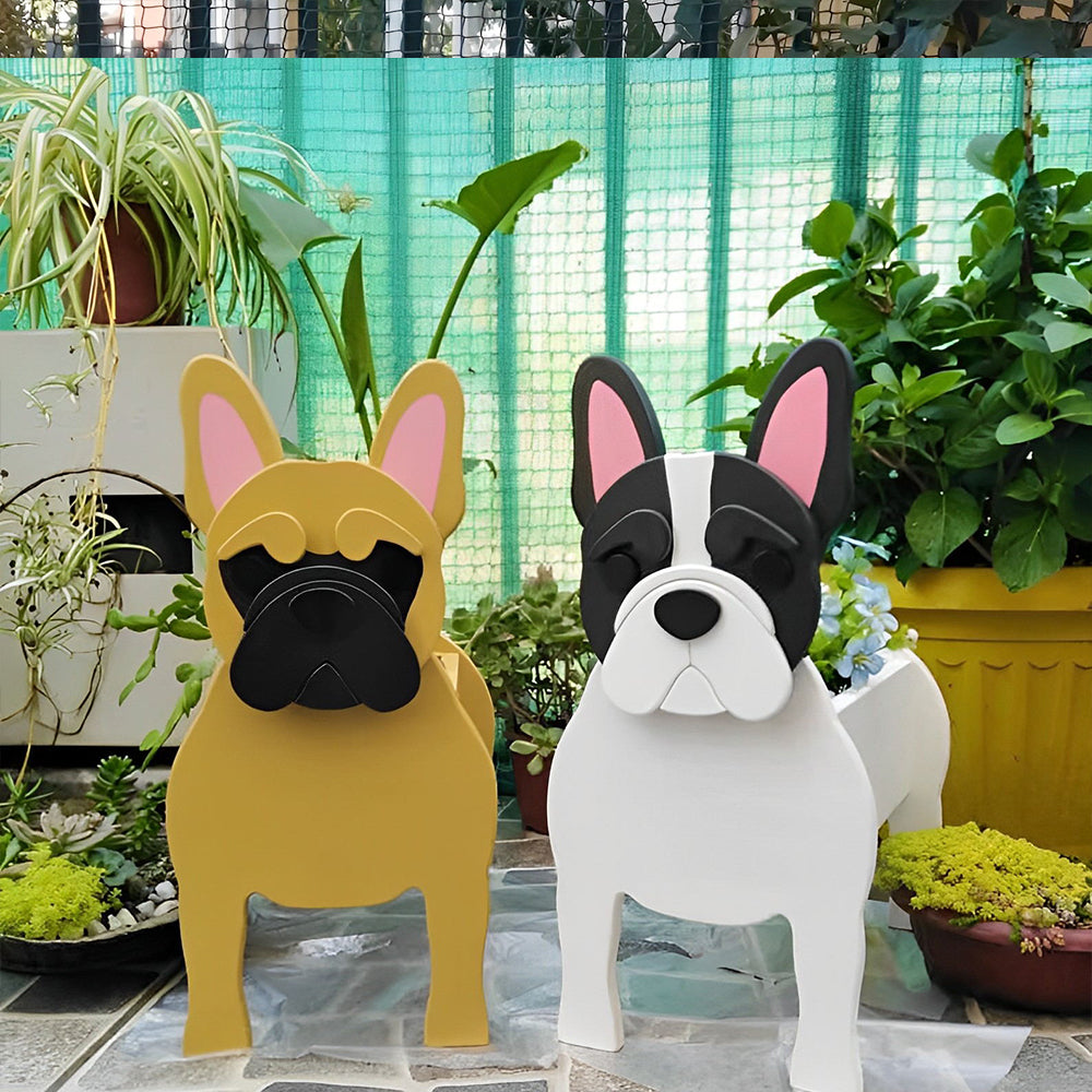 Pot de fleurs en forme de Bouledogue français