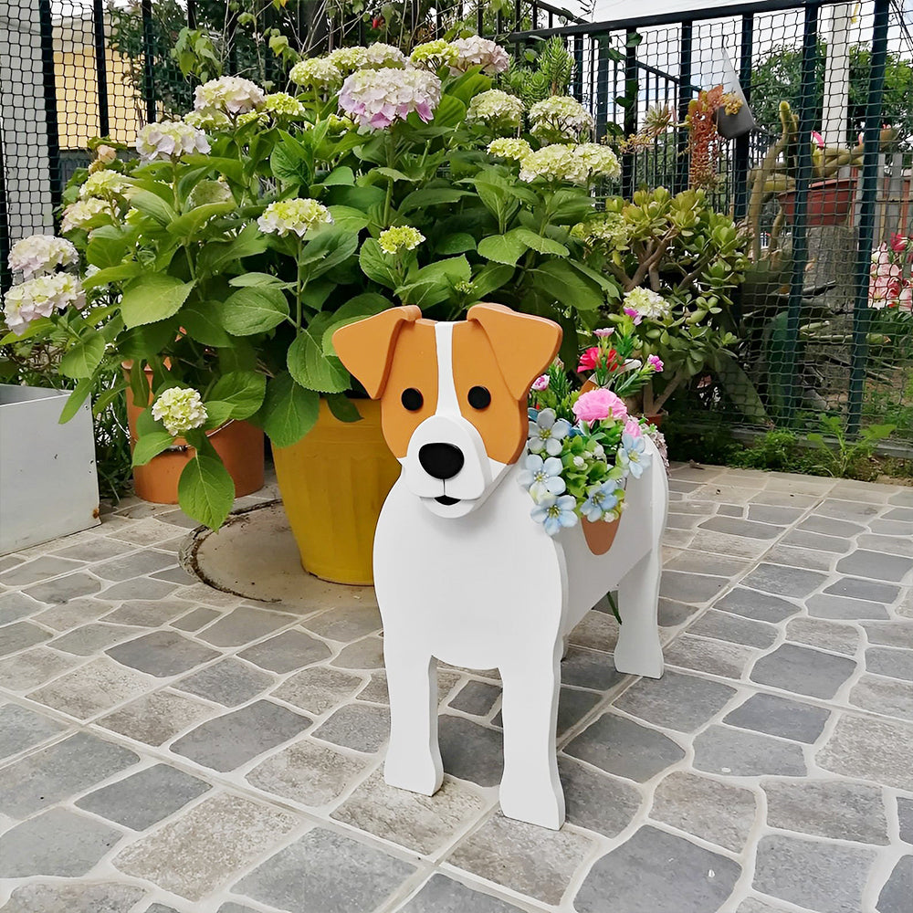 Pot de fleurs en forme de Jack Russell