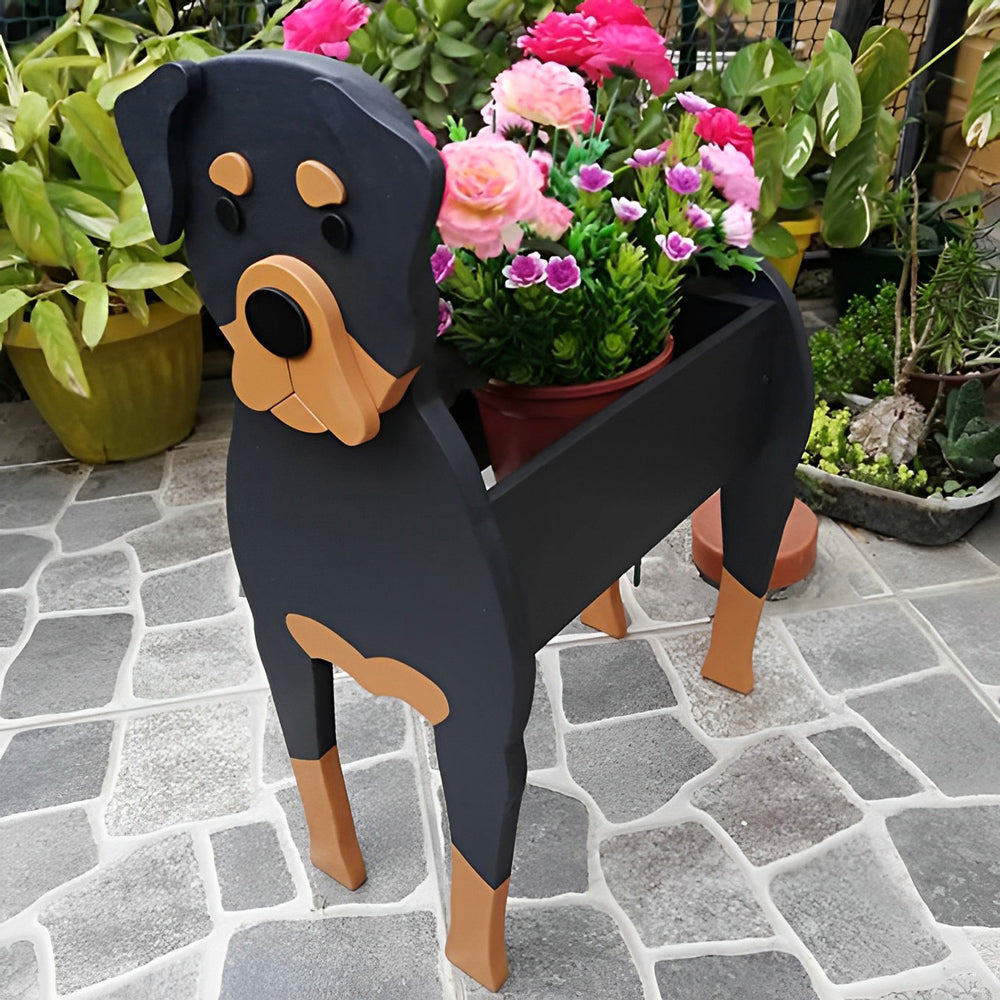 Pot de fleurs en forme de Rottweiler